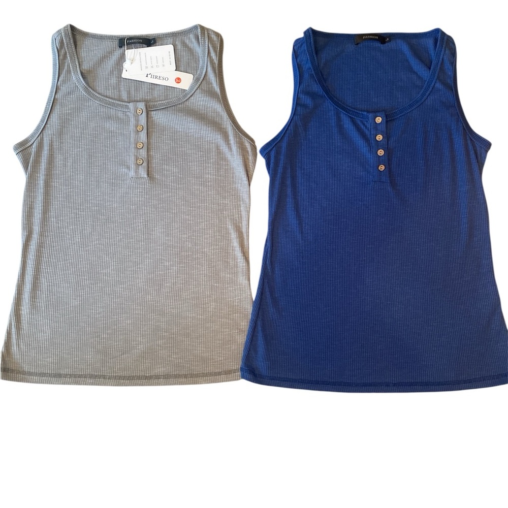 Gray and Blue Sleeveless Henley Tops